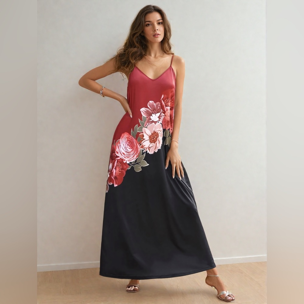Rust/Black Floral Print Cami Dress